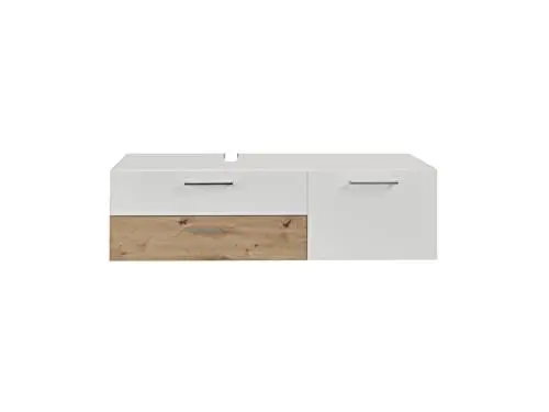 Produktbild: trendteam smart living - Waschbeckenunterschrank Unterschrank - Badezimmer - One - Aufbaumaß (BxHxT) 140 x 39 x 53 cm - Farbe Weiß mit Asteiche-189330307