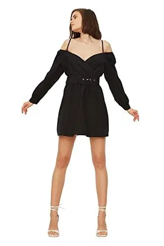 Produktbild: TRENDYOL Damen Black Curved Flywheel Cocktail Dress, Schwarz, 34 EU