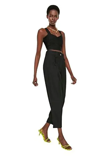 Produktbild: TRENDYOL Damen Damenhose, hohe Taille, gerades Bein, Karottenhose Hose, Schwarz, 66