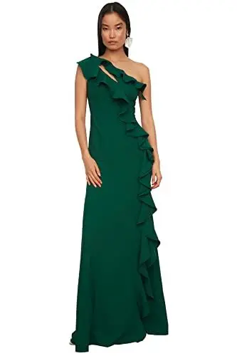 Produktbild: TRENDYOL Frau Maxi Meerjungfrau-Linie Regular Webstoff Abendkleid und Abschlusskleid, Smaragdgrün