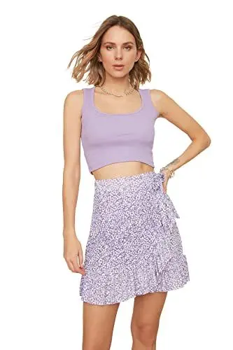 Produktbild: TRENDYOL Damen Schwungrad Gestrickter Rock. Skirt, Flieder, L EU