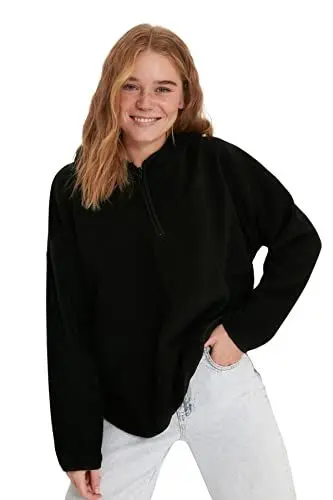 Produktbild: TRENDYOL Damen Gerade Lange Ärmel Plus Size Sweatshirt, Schwarz, M Größen