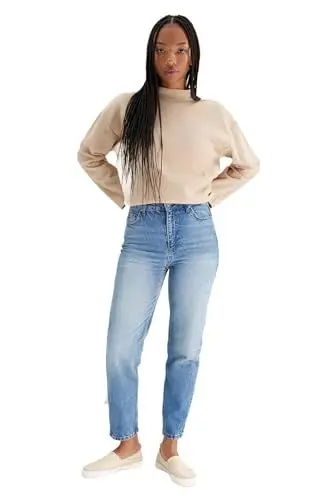 Produktbild: TRENDYOL Damen Gerade Mama Hohe Taille Jeans, Blau, 44