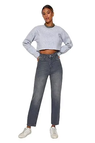 Produktbild: TRENDYOL Damen Gerade Mama Hohe Taille Jeans, Grau, 44