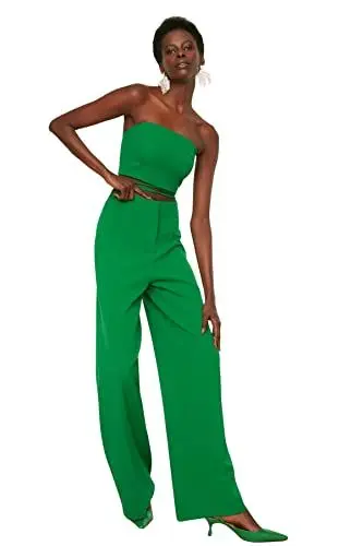 Produktbild: TRENDYOL Damen Hoher Taille und Geradem Bein Hose, Grün, 34