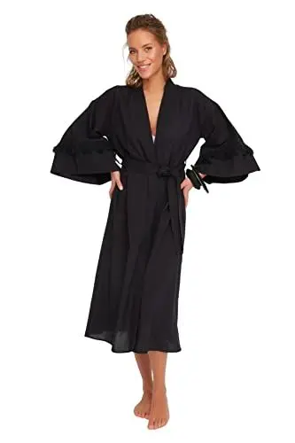 Produktbild: Trendyol Damen Kimonos und Kaftans mit V-Ausschnitt, regulär, zweireihig, Schwarz, 46