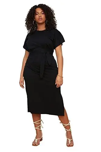 Produktbild: TRENDYOL Damen Midi Jerseykleid Slim Plus Size Kleid, Schwarz, 3XL