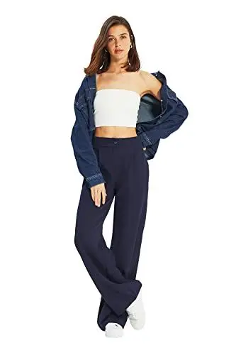 Produktbild: TRENDYOL Damen Offene -Gerader Hose Pants, Navy Blau, 38 EU