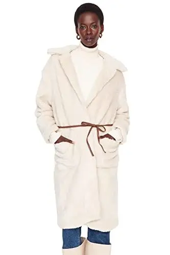 Produktbild: TRENDYOL Damen Regular Parkas Plain Webstoff Mantel Coat, Ecru, 40