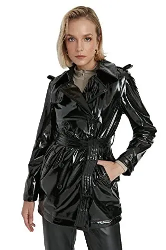 Produktbild: TRENDYOL Damen Regular Parkas Plain Webstoff Trenchcoat Coat, Schwarz, 38
