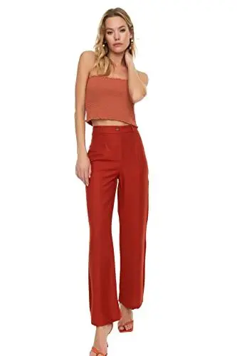 Produktbild: TRENDYOL Damen Ribbed Detailed Trousers Pants, Ziegelrot, 38 EU