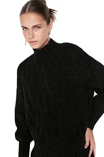 Produktbild: TRENDYOL Damen Rollkragenpullover, Einfarbig Sweatshirt, Schwarz, S EU