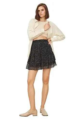 Produktbild: TRENDYOL Damen Schwarz Gefristertes Minirock Skirt, Schwarz, 38 EU