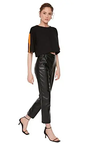 Produktbild: TRENDYOL Damen Schwarze Leder Aussehende Hose Pants, Schwarz, 38 EU