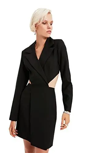 Produktbild: TRENDYOL Damen Schwarzes Ausschnitt Detailliertes Jacke Kleid Cocktail Dress, Schwarz, 38 EU