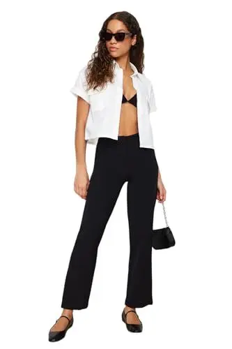 Produktbild: TRENDYOL Damen Sorte lige udskårne foldede bukser Pants, Schwarz, 36 EU