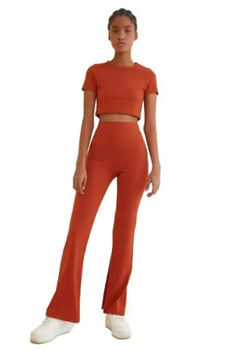 Produktbild: TRENDYOL Damen Strick-Set, Zweiteilig, Einfarbig Sportliche Trainingsanzüge, Zimt, 42