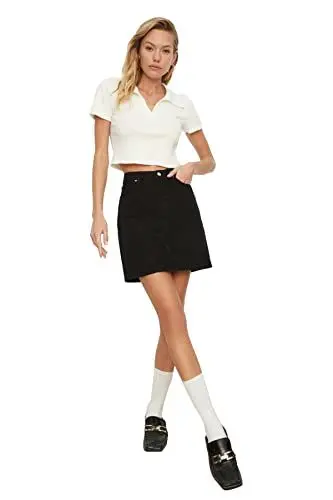 Produktbild: TRENDYOL Damen Trendyol Basic Mini Denim Skirt, Schwarz, 36 EU
