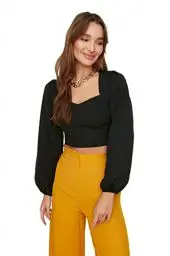 Produktbild: TRENDYOL Damen Trendyol Crop Bluse Blouse Western, Schwarz, 36
