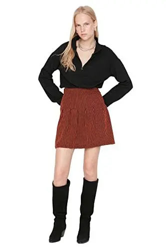 Produktbild: TRENDYOL Damen Trendyol Damen Mini A-linie Skater Gestrickt Rock Skirt, Braun, XL EU
