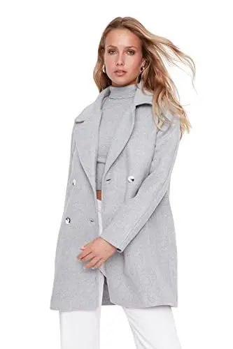 Produktbild: TRENDYOL Damen Trendyol Damen Oversize Standard Plain Webstoff Mantel Coat, Grau, 42 EU