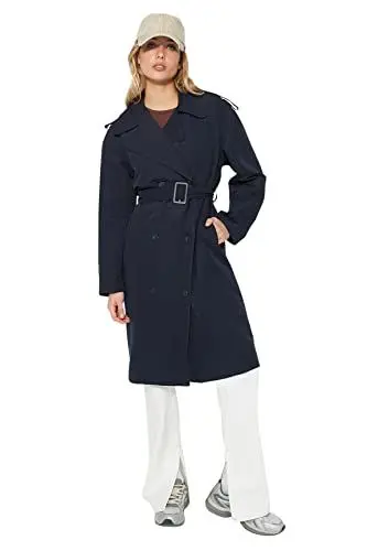 Produktbild: TRENDYOL Damen Trendyol Damen Oversize Zweireihig Plain Webstoff Trenchcoat Coat, Marineblau, 42 EU
