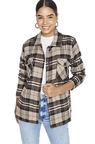 Produktbild: TRENDYOL Damen Trendyol Damen Regular Basic Plaid Webstoff Mantel Coat, Braun, 42 EU