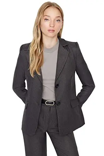 Produktbild: TRENDYOL Damen Trendyol Damen Regular Bikerjacken Plain Webstoff Blazer Coat, Grau, 36 EU