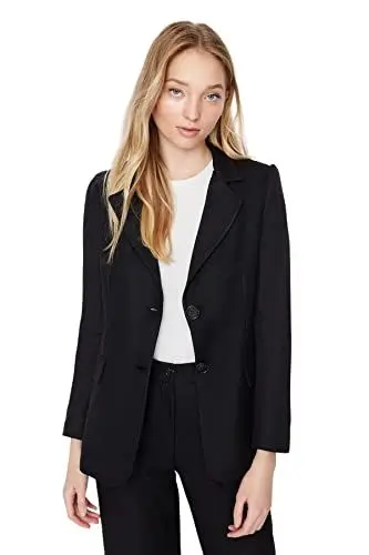 Produktbild: TRENDYOL Damen Trendyol Damen Regular Bikerjacken Plain Webstoff Blazer Coat, Schwarz, 42 EU