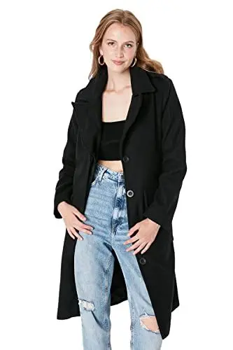 Produktbild: TRENDYOL Damen Trendyol Damen Regular Bikerjacken Plain Webstoff Mantel Coat, Schwarz, 40 EU