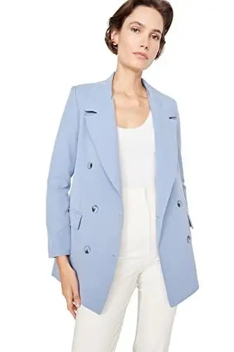 Produktbild: TRENDYOL Damen Trendyol Damen Regular Zweireihig Plain Webstoff Blazer Coat, Blau, 34 EU