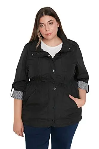 Produktbild: TRENDYOL Damen Trendyol Dames grote maten regular effen geweven stof in trenchcoat Coat, Schwarz, 48 EU