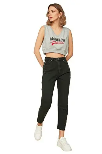 Produktbild: TRENDYOL Damen -Hohe Taille Mom Jeans, Schwarz, 44 EU