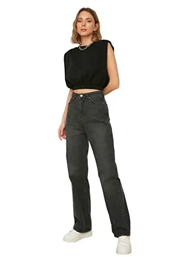 Produktbild: TRENDYOL Damen Trendyol -Hohe Taille 90er Jahre Breite Beinjeans Jeans Palazzo, Anthrazit, 38