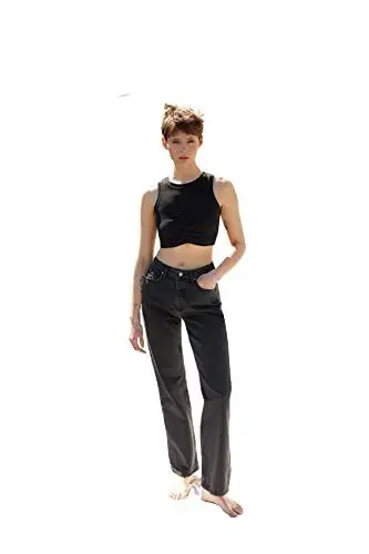 Produktbild: TRENDYOL Damen Trendyol Men's High Waisted Wide Leg 90s Jeans, Schwarz, 40 EU
