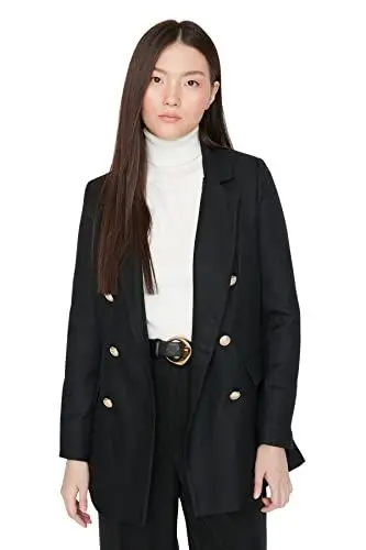 Produktbild: TRENDYOL Damen Trendyol Oversized bikerjack voor dames, effen geweven blazer Coat, Schwarz, 36 EU