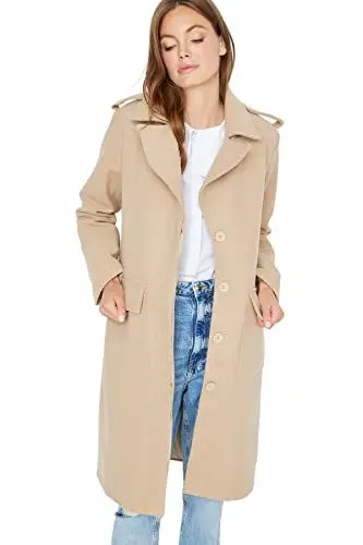Produktbild: TRENDYOL Damen Trendyol Regular bikerjassen voor dames, effen geweven stof Coat, Hellbraun, 36 EU