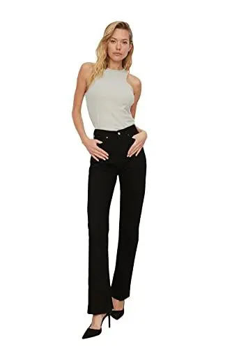 Produktbild: TRENDYOL Damen Trendyol Rip Hohe Taille Slim Flare Jeans Jeans Palazzo, Schwarz, 44
