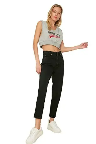 Produktbild: TRENDYOL Damen Trendyol Wash High Waist Mom Jeans, Schwarz, 36 EU