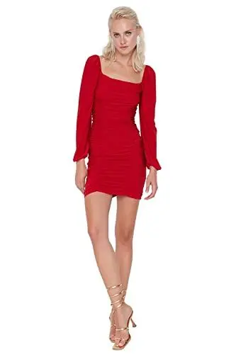 Produktbild: TRENDYOL Damen Trendyol Woman Midi Bodycon Rollkragen Trikot Kleid, Rot, 38