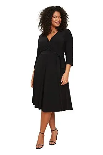 Produktbild: TRENDYOL Damen Trendyol Woman Plus Size Midi A-line Double-breasted Woven Plus Size Dress, Schwarz, XXL Große Größen EU