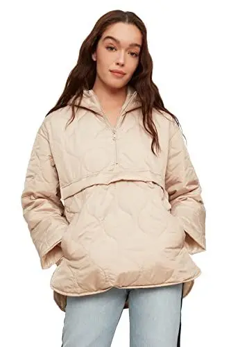 Produktbild: TRENDYOL Damen Trendyol mit Kapuze Übere Känguru Aufblasbare Mäntel Coat Auto-Mantel, Beige, S