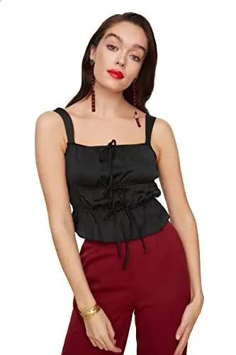 Produktbild: TRENDYOL Damen Verformte Satinbluse. Blouse, Schwarz, 38