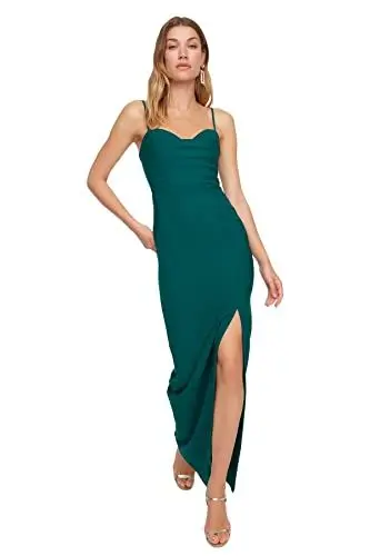 Produktbild: TRENDYOL Damen Women Fitted Woven Evening Dress Maxi Shift Tailliertes, gewebtes Abendkleid, Emerald, 62