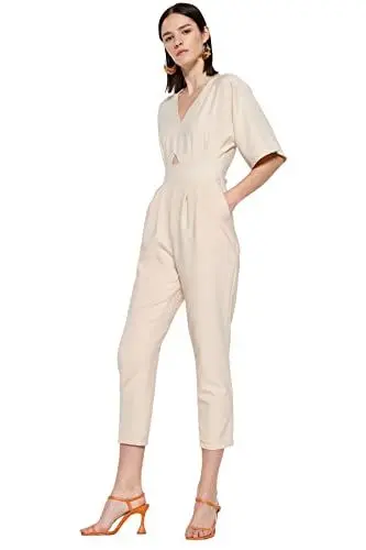 Produktbild: TRENDYOL Damen Women Regular Fit V Neck Woven Jumpsuit Overall, Felsen, 36