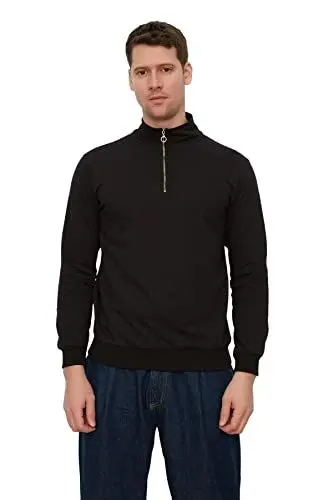 Produktbild: TRENDYOL Herren Rollkragen, Einfarbig, Regular Sweatshirt, Schwarz, M