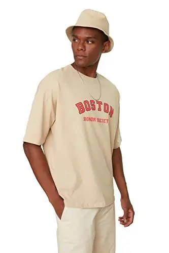 Produktbild: TRENDYOL Herren Trendyol Herren Young Regular Standard Rundhals Gewebtes T-shirt Hemd, Stone, XL EU