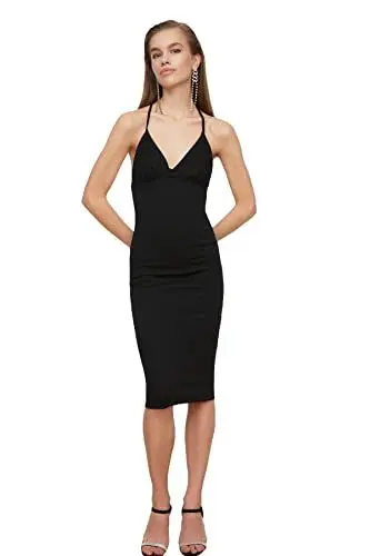 Produktbild: Trendyol Damen Black Back Detailed Cocktail Dress, Schwarz, 34 EU