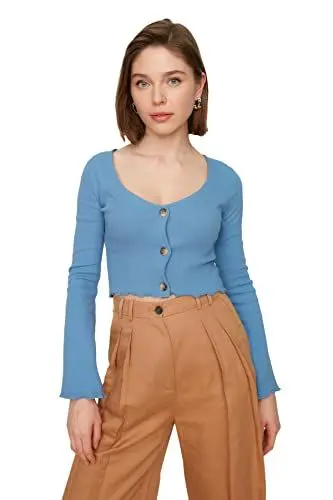 Produktbild: Trendyol Damen Blue Buttoned Wiring Blouse, Blau, L EU