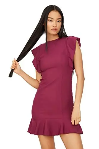 Produktbild: Trendyol Damen Detailliertes Kleid des Rüschens Dress, Lila, 40 EU